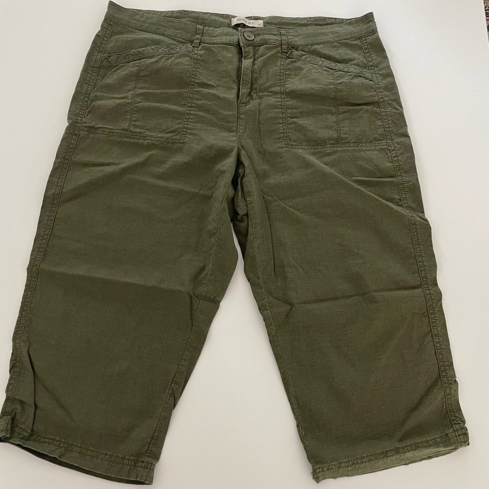 SMART SET Linen Blend Olive Green Capri Pants ~ Size 12